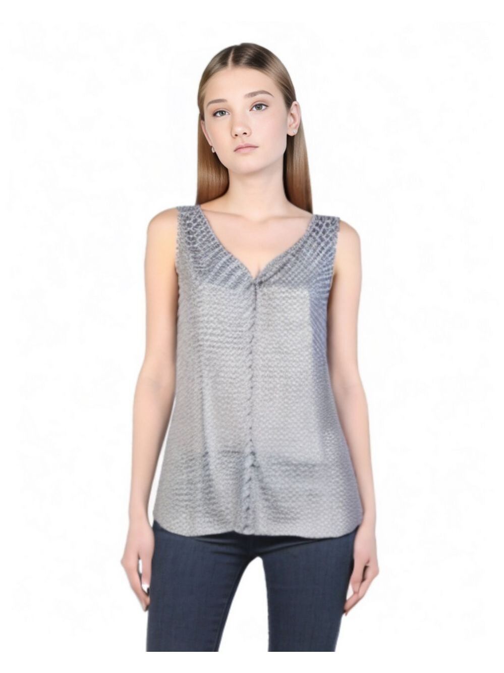 Nautica Navy Blue & White Geometrical Sleeveless Tank